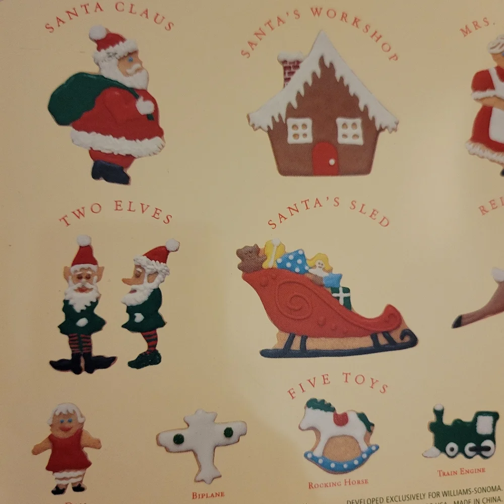 Williams Sonoma Santa's Cookie Workhsop Tin Cookie Cutter Set ~ Cute ~ Like New